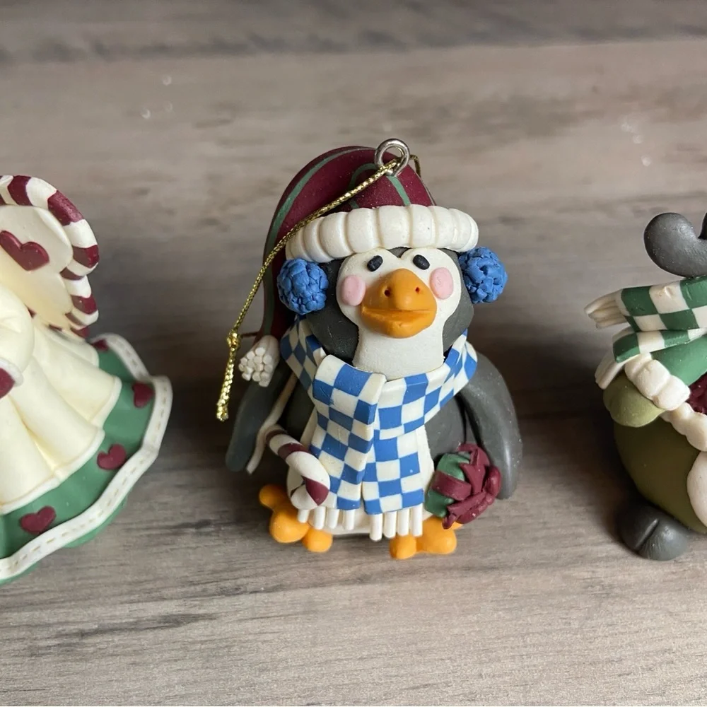 Lot of 3,‎ Polymer Clay Christmas Ornaments, Angel, Penguin, Reindeer
